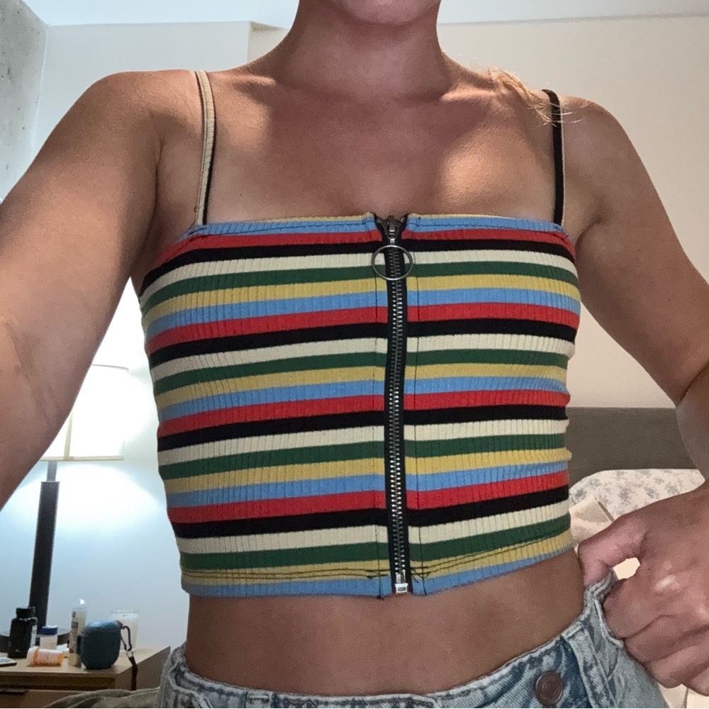 Urban outfitters Striped Zip-Up Crop Top
